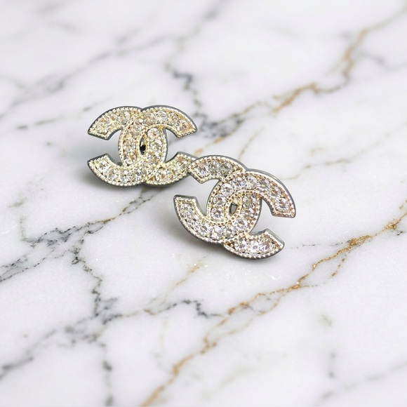 Upcycled Jewelry - *LAST PAIR* Luxury Gold/Rhinestone Upcycled Button Earrings 20mm